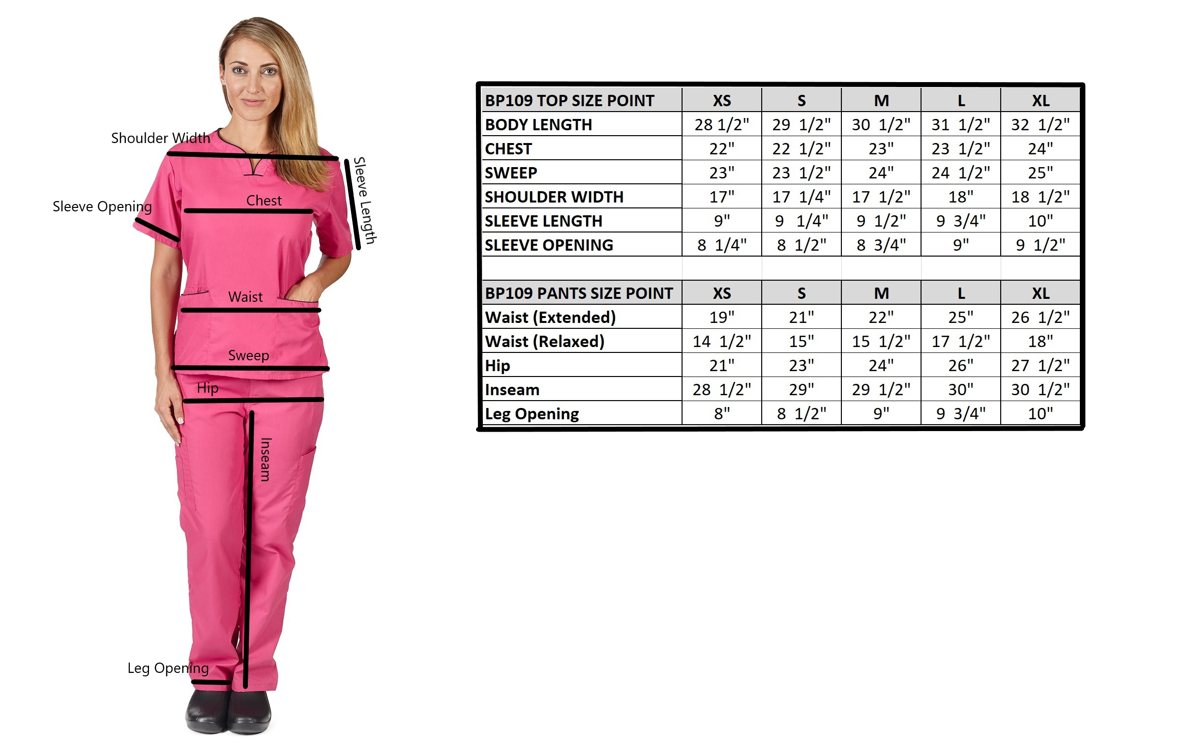 Women's Contrast Scallop Medical Nursing Uniform Scrubs Set Top & Pants BP109 